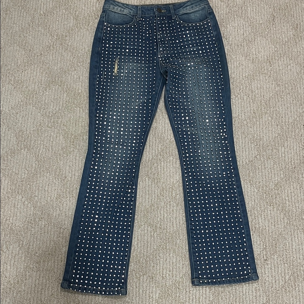 Alice and Olivia Stylish Blue rhinestone Women's Jeans